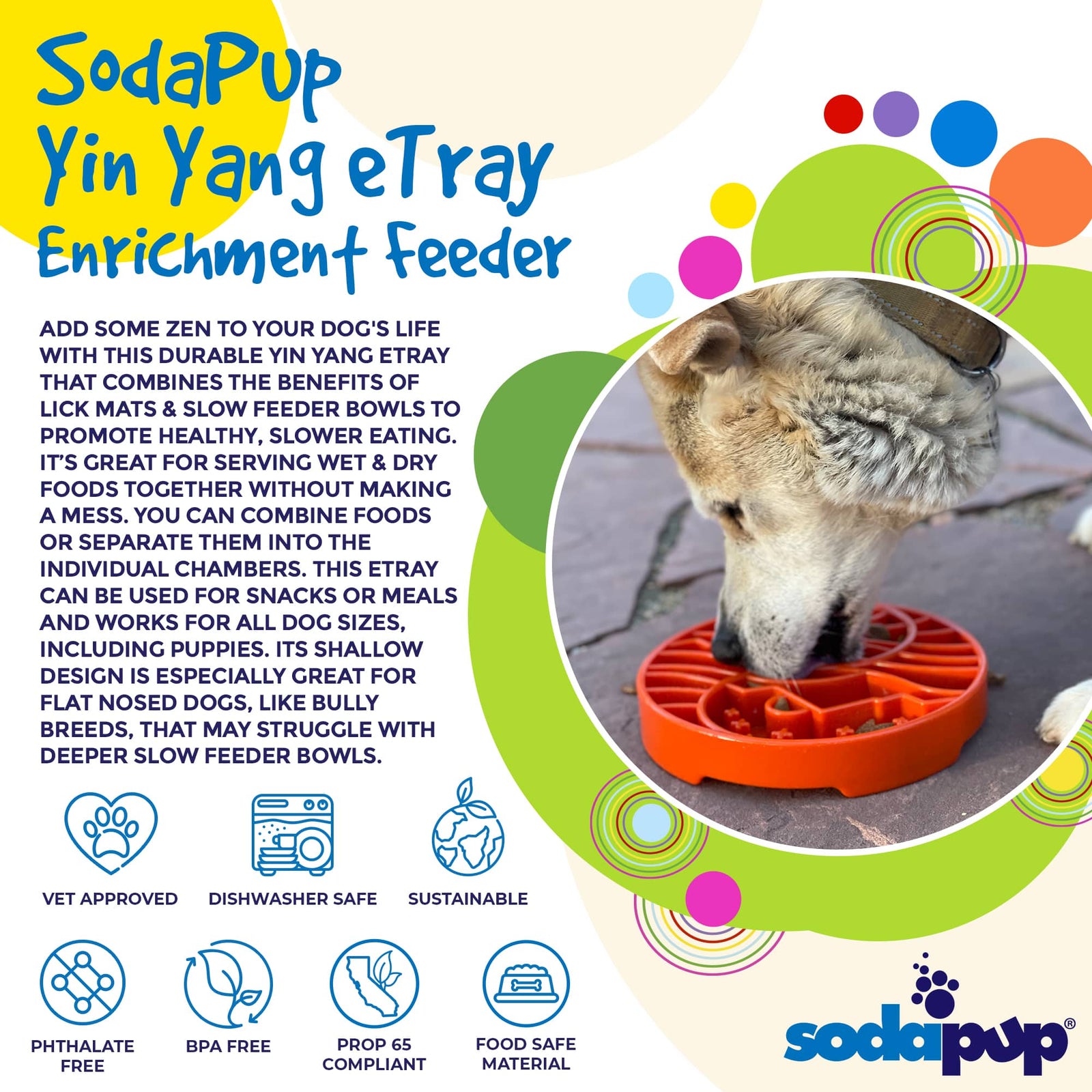 Sun and Moon Shallow Slow Feeder Dog Bowl for Enrichment