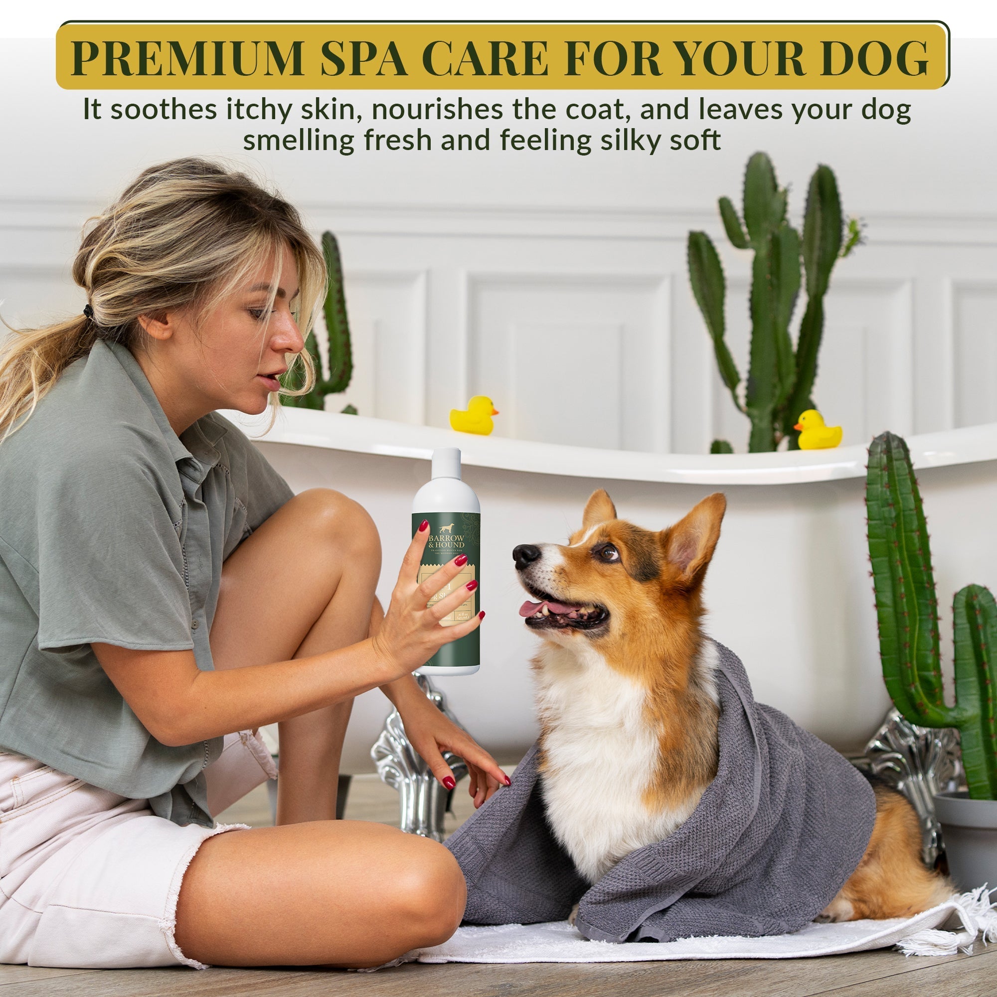 Barrow & Hound 5-in-1 Dog Shampoo – Cleans, Conditions, Deodorizes, Moisturizes & Detangles – Coconut, Oatmeal & Aloe for Sensitive Skin, 16 fl oz